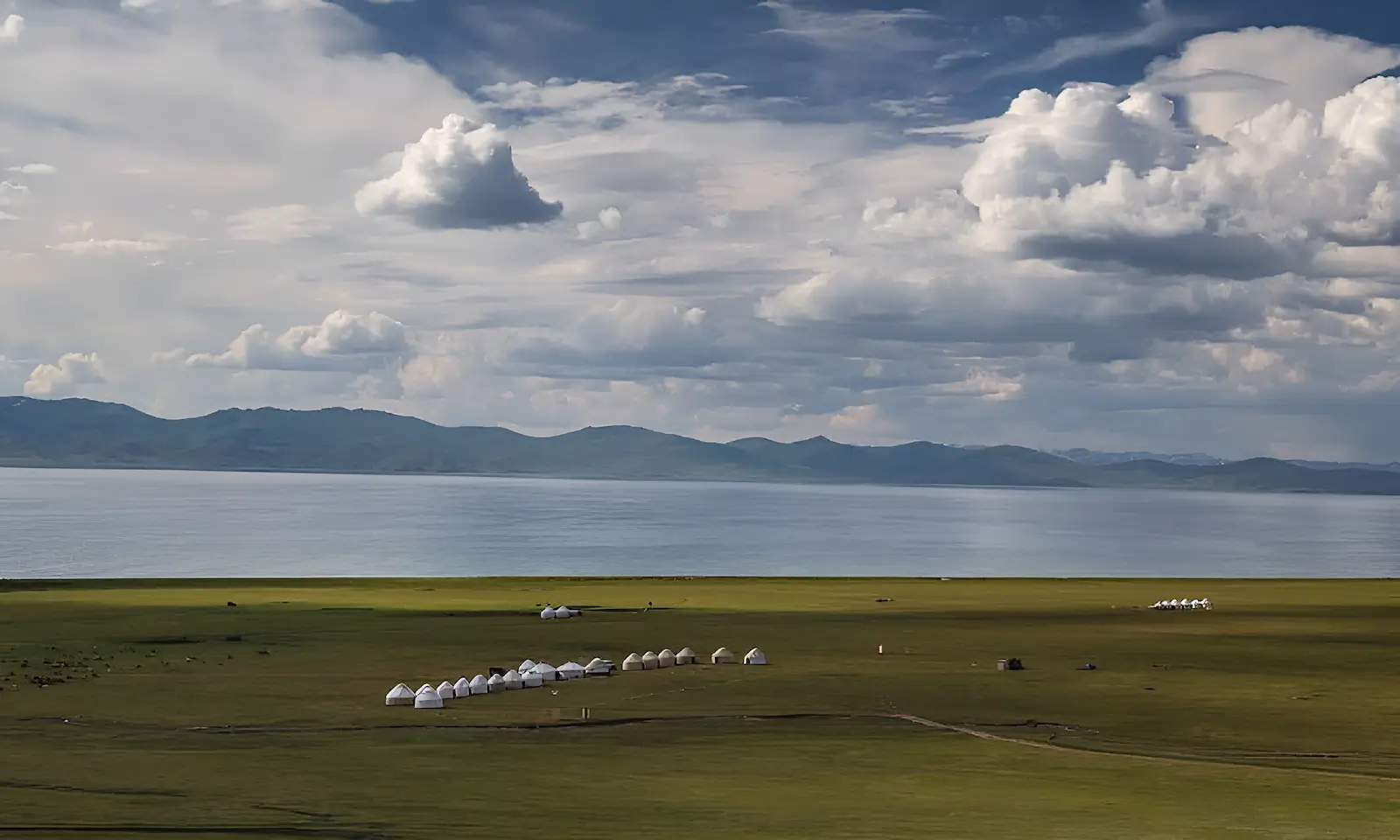 Son-Kul Lake surrounded by mountains in Kyrgyzstan