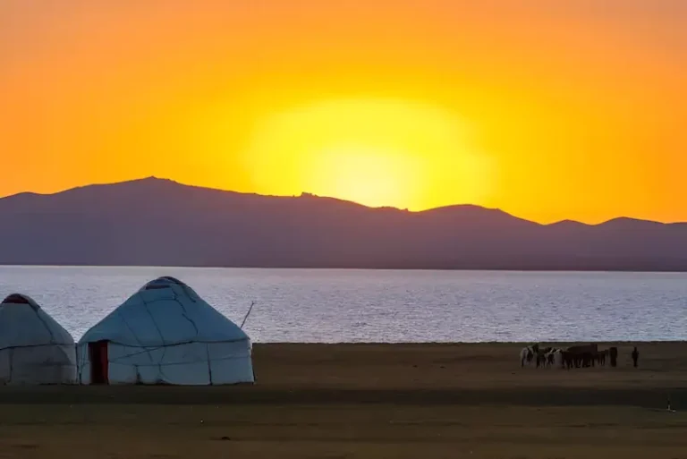 Beautiful sunset in Son-Kul lake